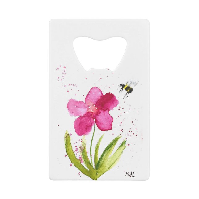 Aquarelle fleur rose bourdon (Devant)