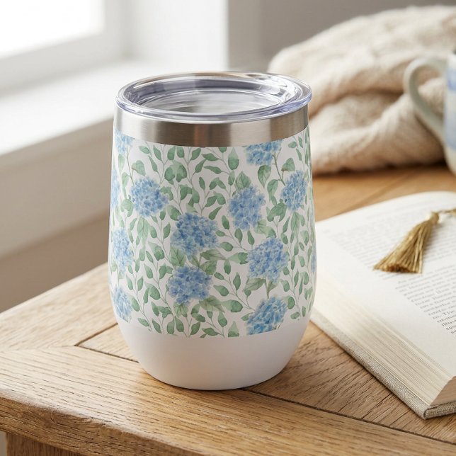 Aquarelle Fleur Sauvage Bleu Vert (Blue Green Wildflower Watercolor Thermal Wine Tumbler)