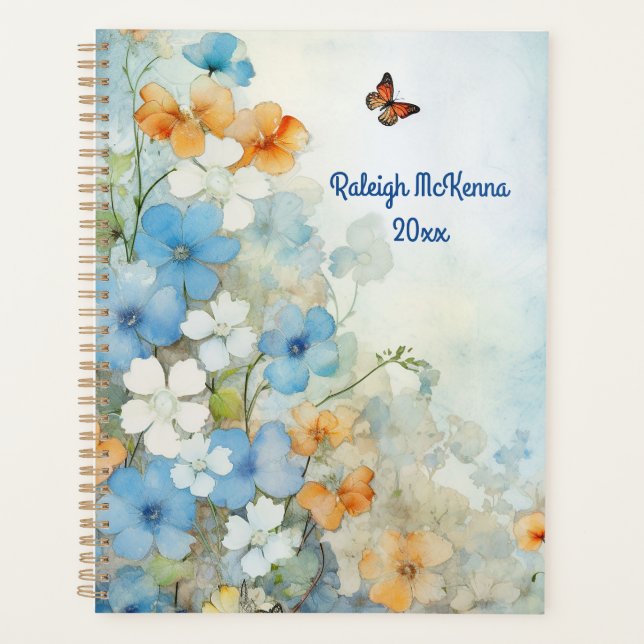 Aquarelle Fleur sauvage bleue, brune et blanche (Devant)
