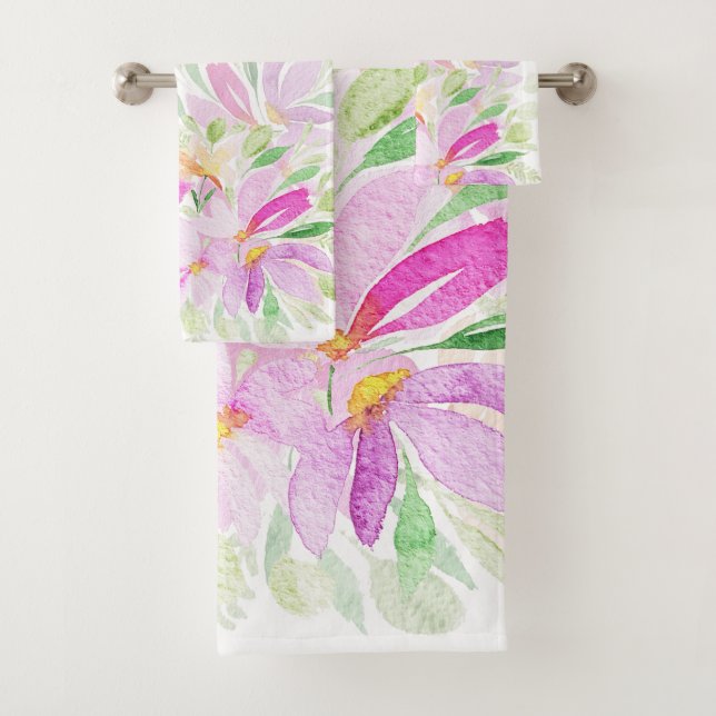 Aquarelle fleur sauvage en rose, jaune, vert (En situation)