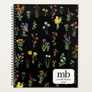 Aquarelle fleur sauvage Floral botanique noir