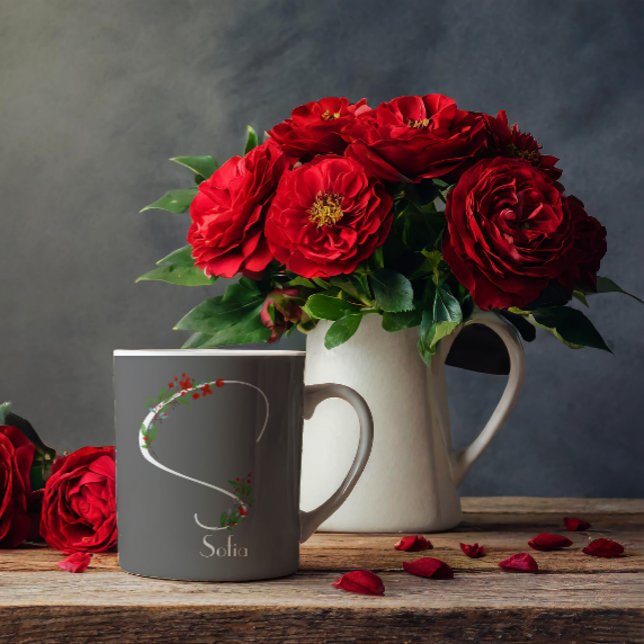 Aquarelle fleur sauvage monogramme gris tasse de c (Créateur téléchargé)