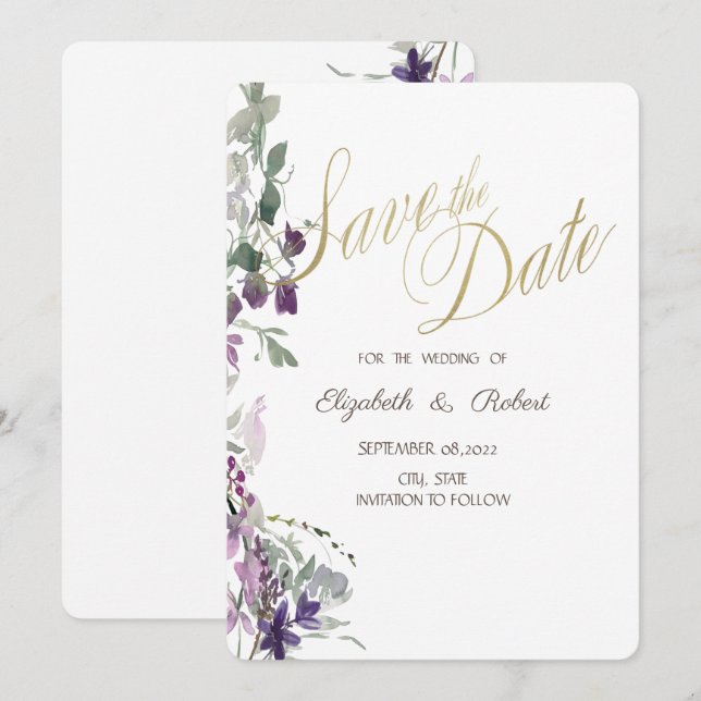 Aquarelle Fleur Sauvage Violette Faire-Part de Rem (Devant / Derrière)