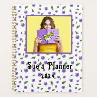 Aquarelle Fleur violet 2024Planner personnalisé