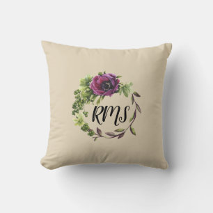 Aquarelle Fleur violet Coussin de monogramme