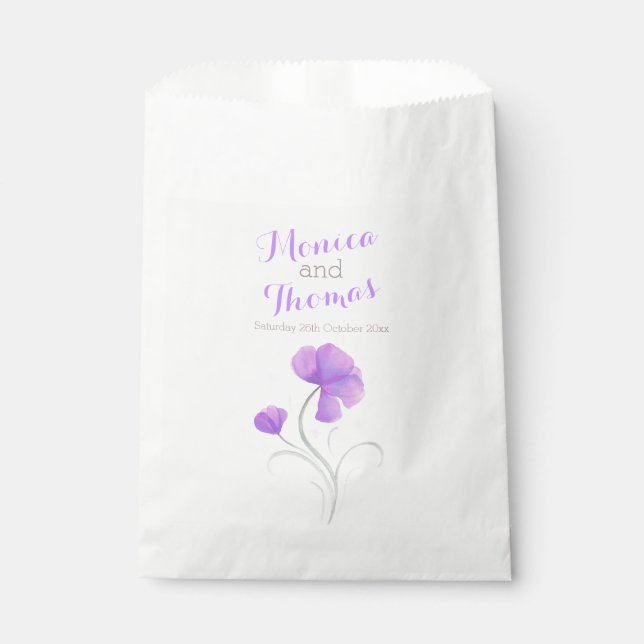 aquarelle fleur violet gris mariage sacs de faveur (Devant)
