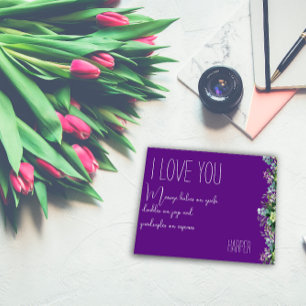 Aquarelle fleurie amour violet drôle carte postale