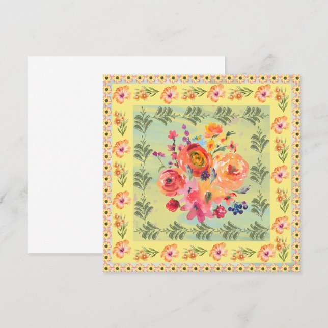 Aquarelle fleurie de style rétro Jaune décoratif (Devant / Derrière)