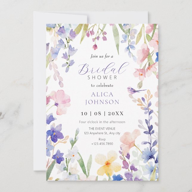 Aquarelle fleurie douche nuptiale Invitation (Devant)