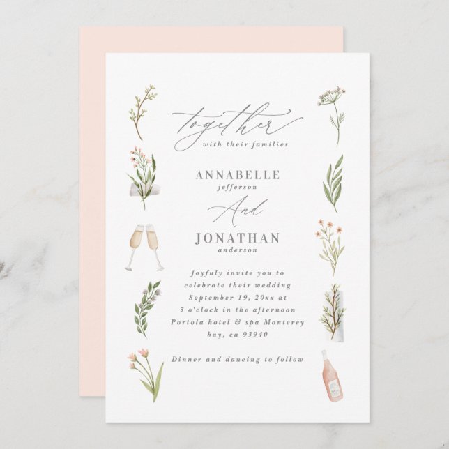 Aquarelle fleurie élégant fleur sauvage joli rusti (Devant / Derrière)