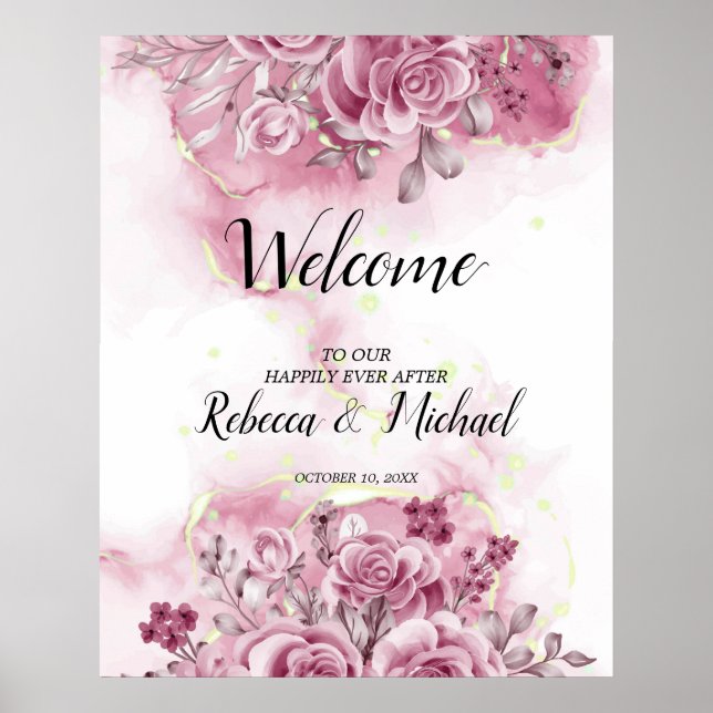 aquarelle fleurie Mariage Accueil Poster (Devant)