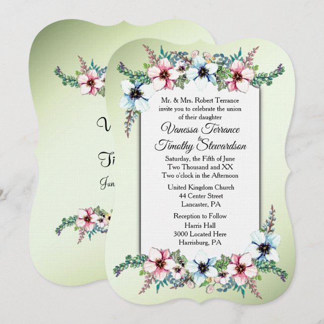 Aquarelle Fleurs brillantes Faire-part de mariage (Devant / Derrière)