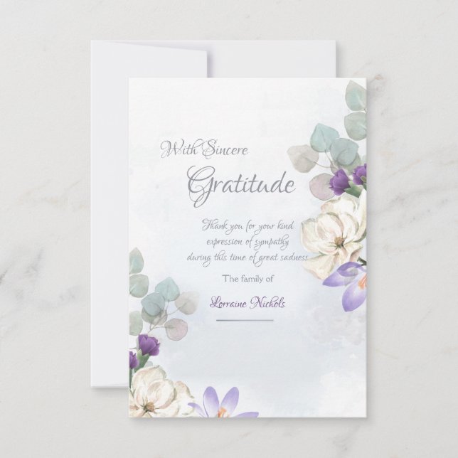 Aquarelle Fleurs Carte de remerciements de sympath (Devant)
