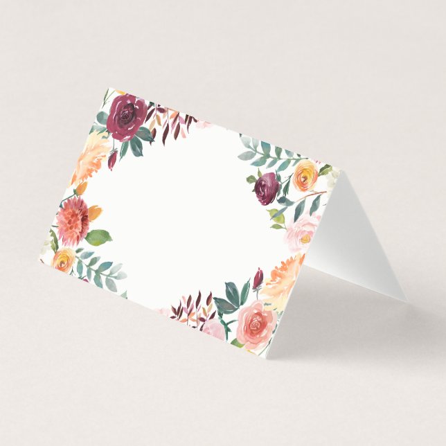 Aquarelle Fleurs d'automne Cadre Floral Carte Plac (Front)