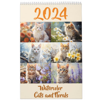 Aquarelle Fleurs de naissance Chats Calendrier 202