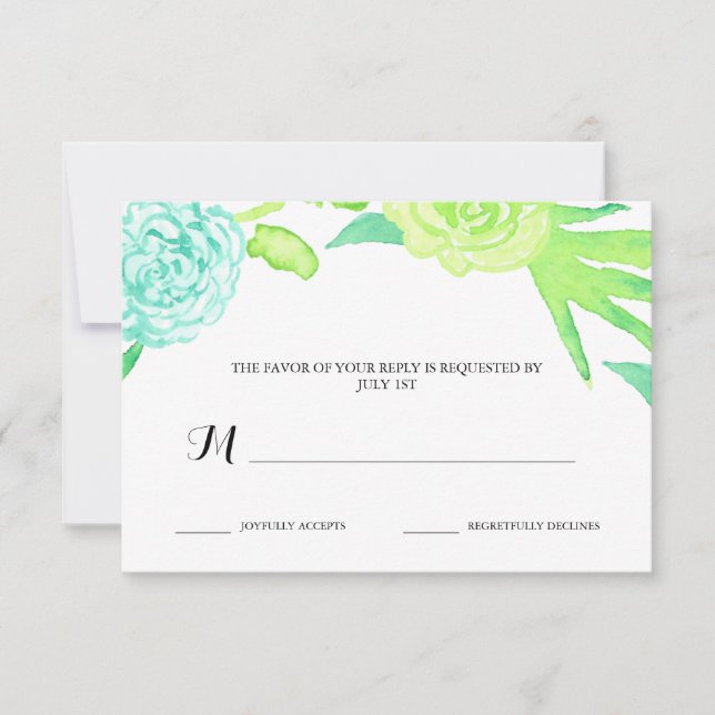 Aquarelle Fleurs d'été Mariage RSVP (Devant)