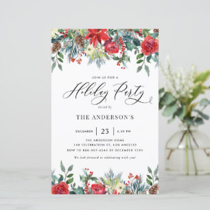 Aquarelle Fleurs d'hiver Invitation Fête de Vacanc