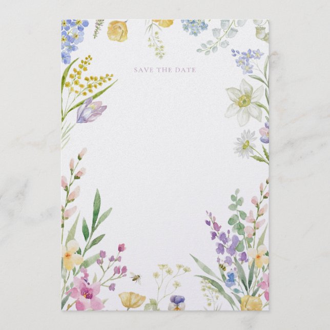 Aquarelle Fleurs faire-part de date de mariage (Devant)