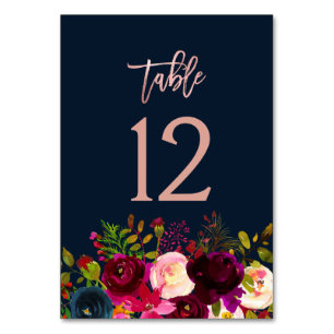 Aquarelle Fleurs Mariage Rose Gold Numéro de table