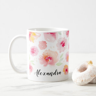 Aquarelle Fleurs Nom personnalisé Café Mug