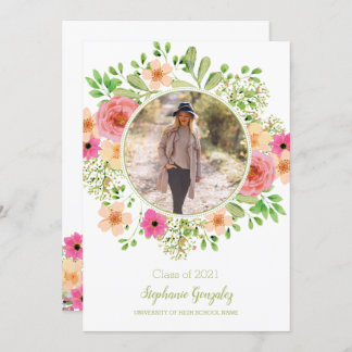 Aquarelle Fleurs Photo Graduation Invitation