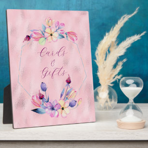 Aquarelle Fleurs Rose violet encadré Plaque