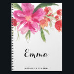 Aquarelle Fleurs roses Carnet personnalisé Posy<br><div class="desc">Carnet personnalisable avec des illustrations d'aquarelle géante rose chaud posy. Des articles similaires sont disponibles dans mon magasin.</div>