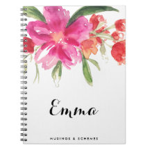 Aquarelle Fleurs roses Carnet personnalisé Posy