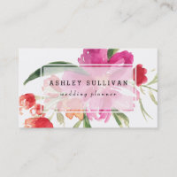 Aquarelle Fleurs roses Carte de visite floral posy