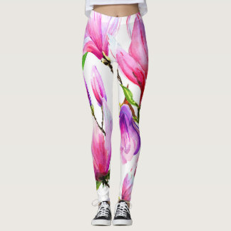 aquarelle fleurs roses leggings
