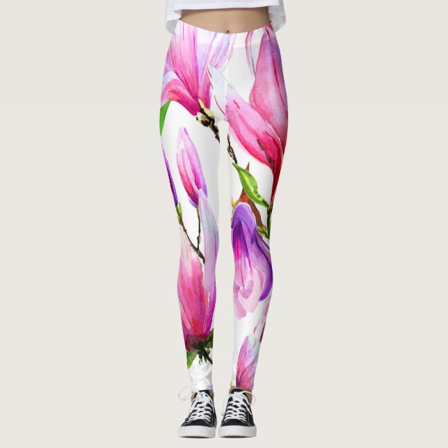 aquarelle fleurs roses leggings (Devant)
