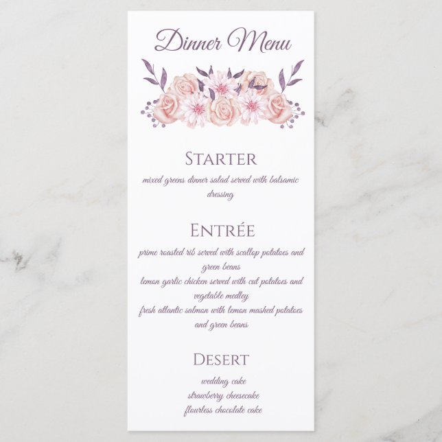 Aquarelle Fleurs roses - Menu Mariage- (Devant)