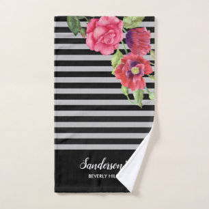 Aquarelle Fleurs rouges et roses Gris noir