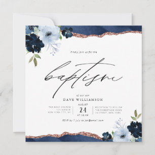 aquarelle fleurs script bleu baptême invitation