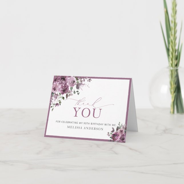 Aquarelle Fleurs violettes 90e anniversaire Merci (Devant)