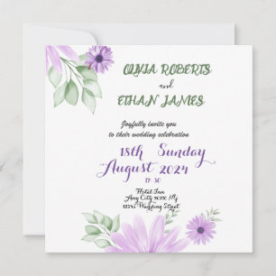 Aquarelle Fleurs Violettes Carte de Pré-annonce – 