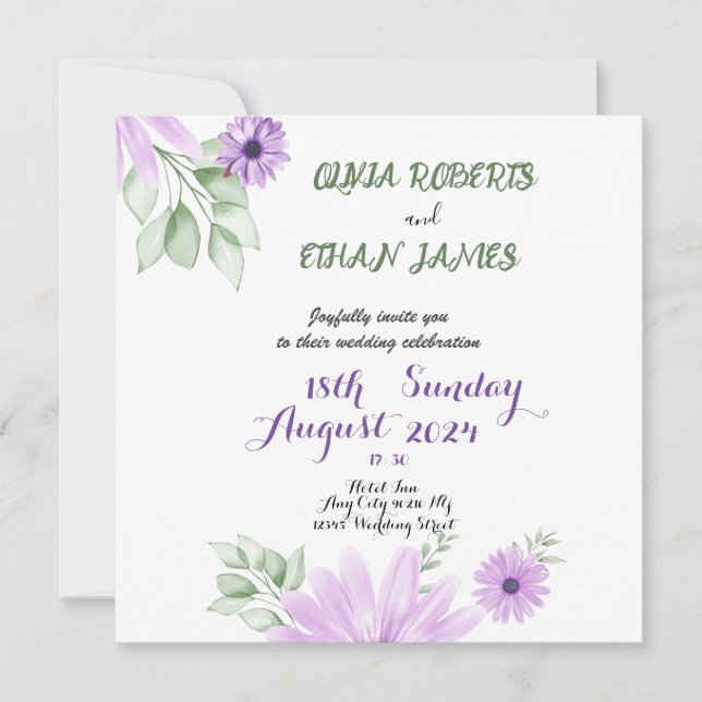 Aquarelle Fleurs Violettes Carte de Pré-annonce –  (Devant)