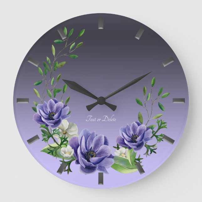 Aquarelle Fleurs violettes Horloge murale (Recto)