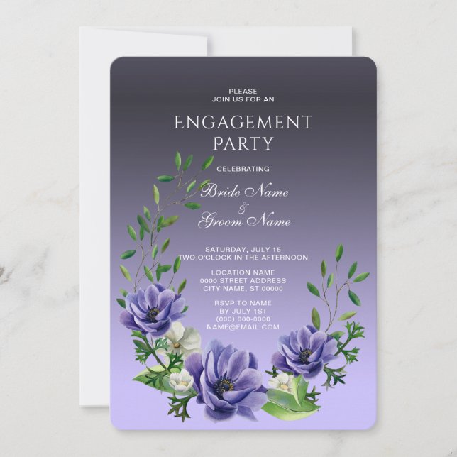 Aquarelle Fleurs violettes Invitation Fiançailles
