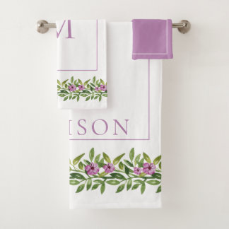 Aquarelle fleurs violettes, monogramme floral