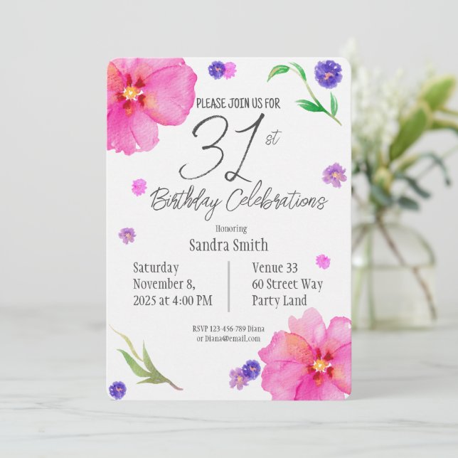 Aquarelle Floral 31e Invitation anniversaire (Debout devant)