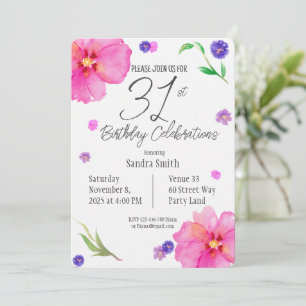 Aquarelle Floral 31e Invitation anniversaire