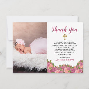 Aquarelle Floral Baby Girl Baptism Merci