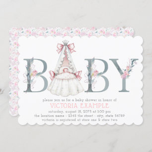 Aquarelle Floral Baby Girl Shower Invitations