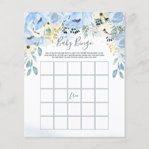 Aquarelle Floral Baby shower Bingo Jeu