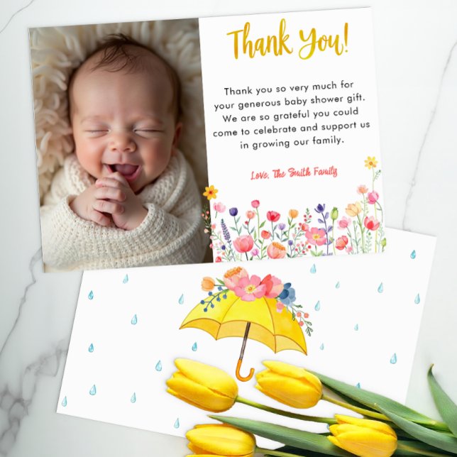 Aquarelle Floral Baby shower de printemps Merci vo (Photo Thank You Card)