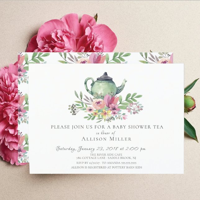 Aquarelle Floral Baby Tea Party Invitation (Créateur téléchargé)