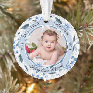 Aquarelle Floral Baby's First Christmas Photo