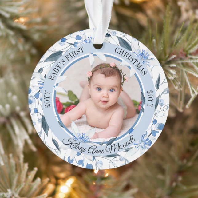 Aquarelle Floral Baby's First Christmas Photo (Arbre)