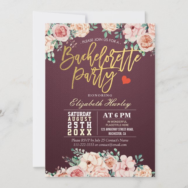 Aquarelle Floral Bachelorette Party Invitation (Devant)